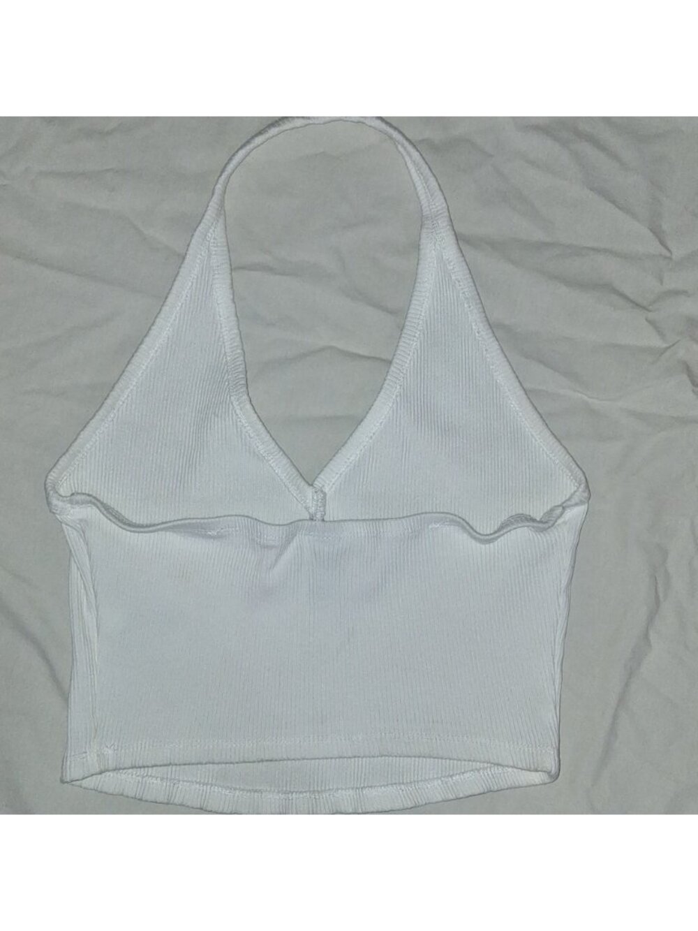 White Ribbed Halter Crop Top - Picture 2 of 3
